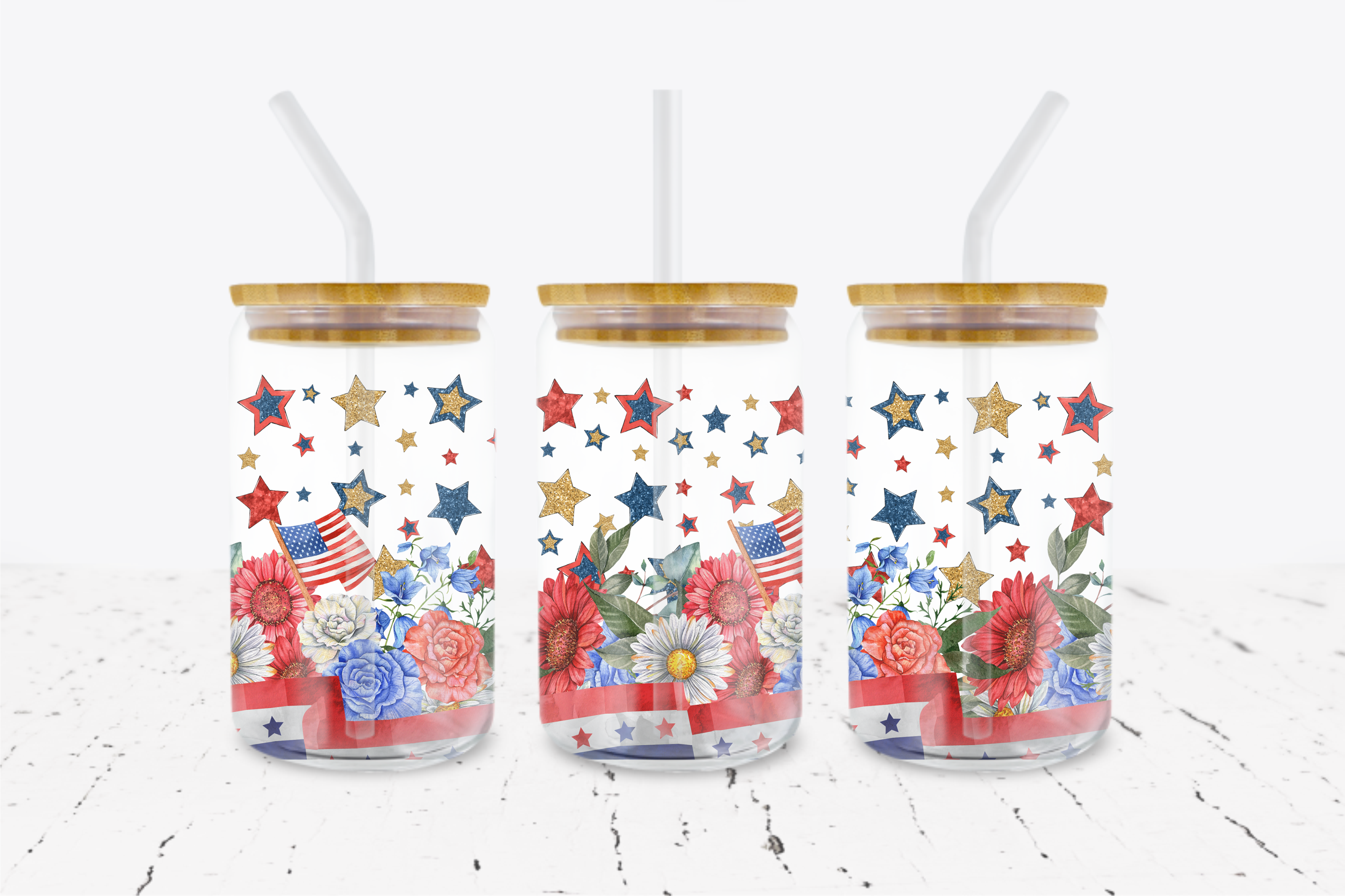 Patriotic Stars - 16 oz Libbey Glass Can Wrap