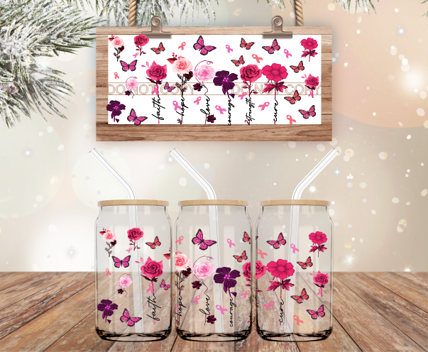 Floral - 16 oz Libbey Glass Can Wrap