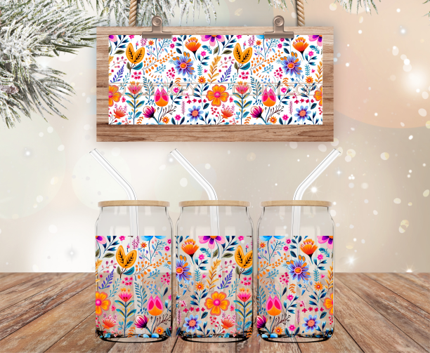 Floral - 16 oz Libbey Glass Can Wrap