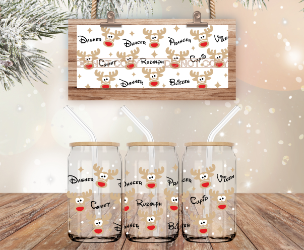 Reindeer Names - 16 oz Libbey Glass Can Wrap