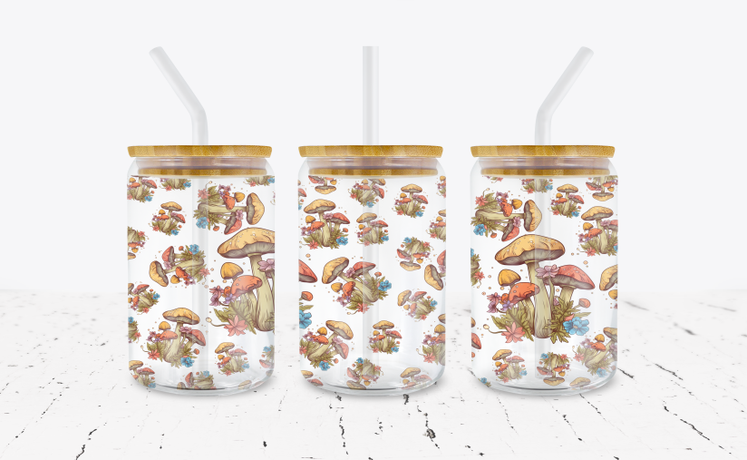 Retro Mushrooms - 16 oz Libbey Glass Can Wrap