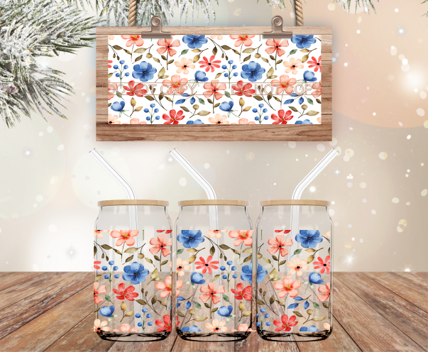 Retro Floral - 16 oz Libbey Glass Can Wrap