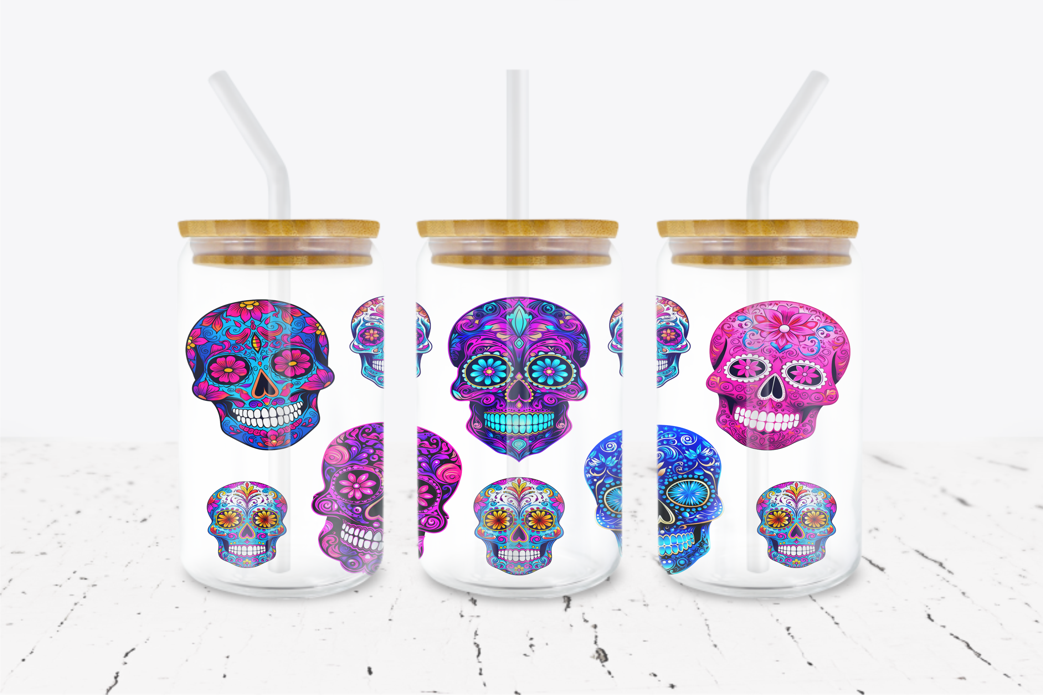 Sugar Skulls - 16 oz Libbey Glass Can Wrap