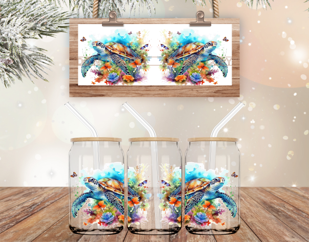 Sea Turtle - 16 oz Libbey Glass Can Wrap