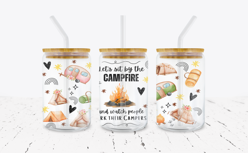 Let's Sit By The Campfire & Watch People Back Their Campers - 16 oz Libbey Glass Can Wrap