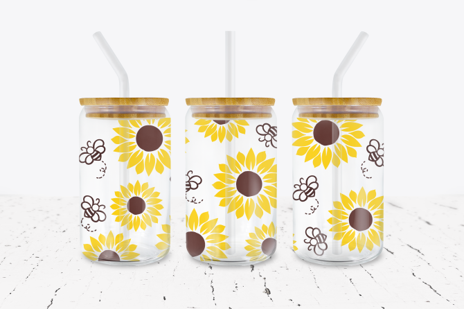 Sunflower & Bees - 16 oz Libbey Glass Can Wrap