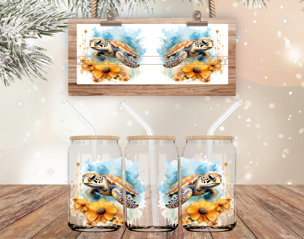 Sea Turtle - 16 oz Libbey Glass Can Wrap