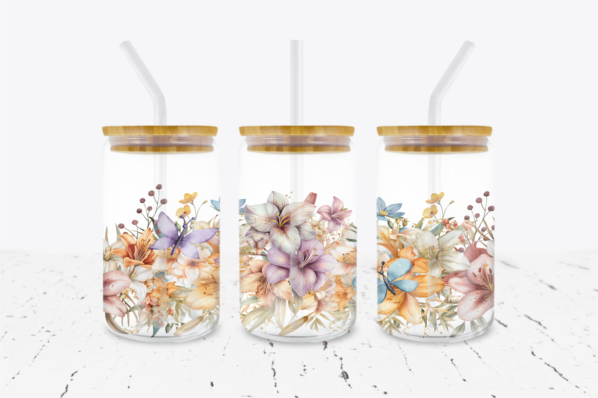 Floral - 16 oz Libbey Glass Can Wrap