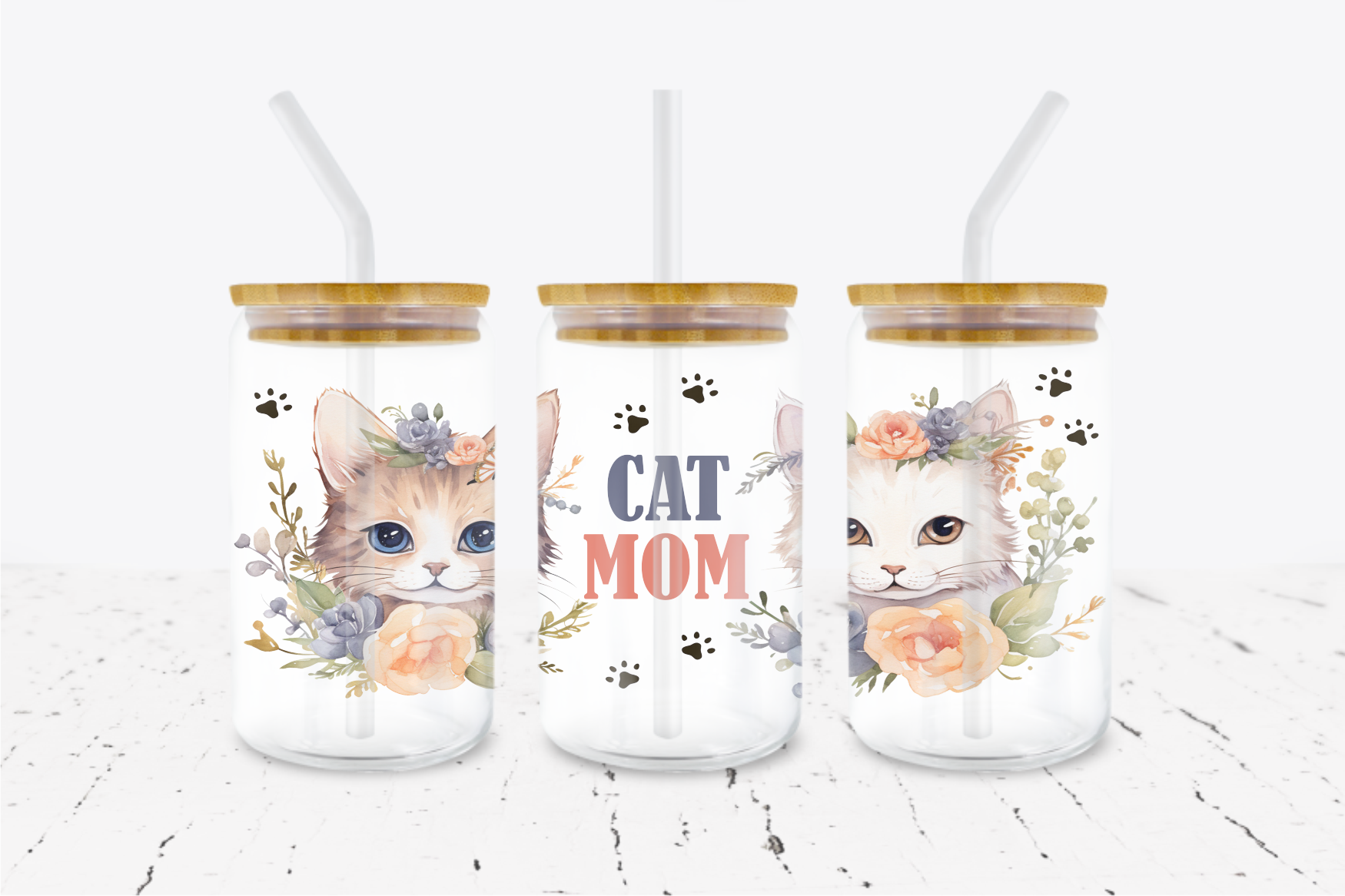 Cat Mom - 16 oz Libbey Glass Can Wrap