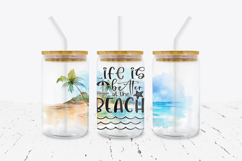 Life Is Better At The Beach - 16 oz Libbey Glass Can Wrap