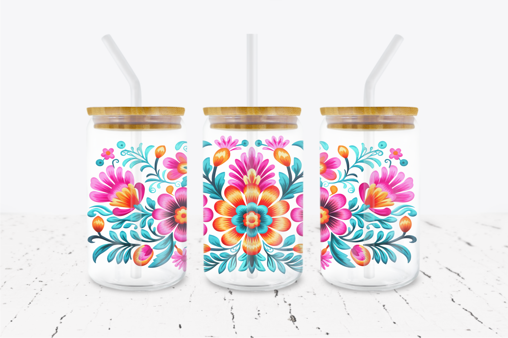 Bright Floral - 16 oz Libbey Glass Can Wrap