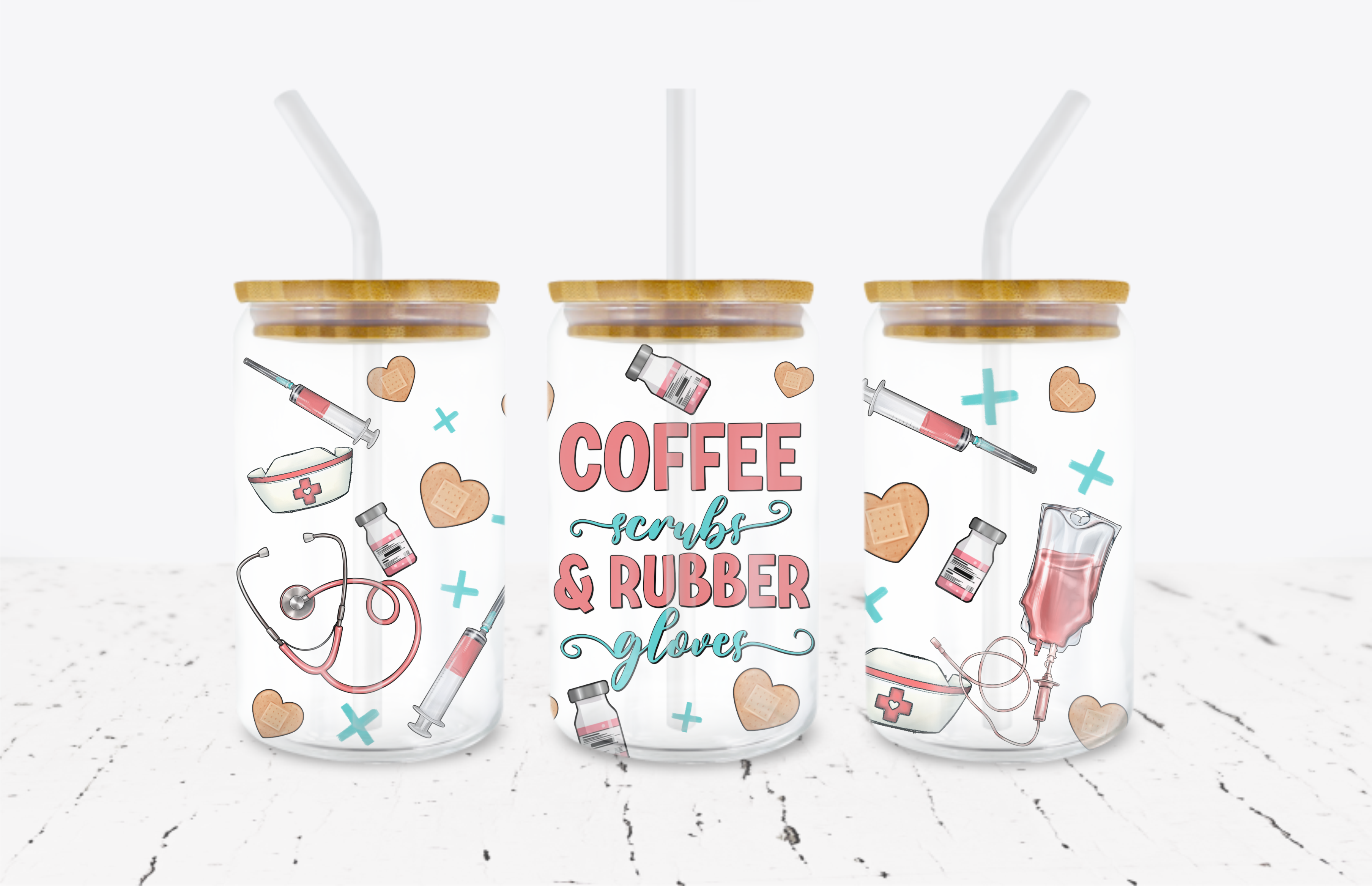 Coffee Scrubs & Rubber Gloves -  UV DTF Transfer Wraps