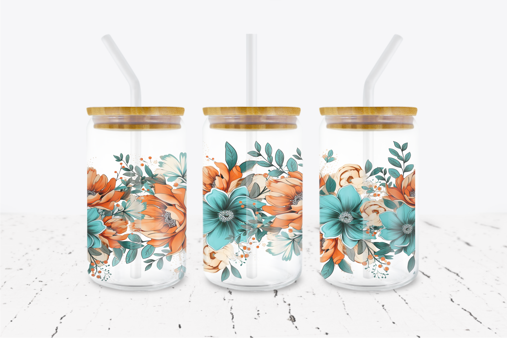 Floral - 16 oz Libbey Glass Can Wrap