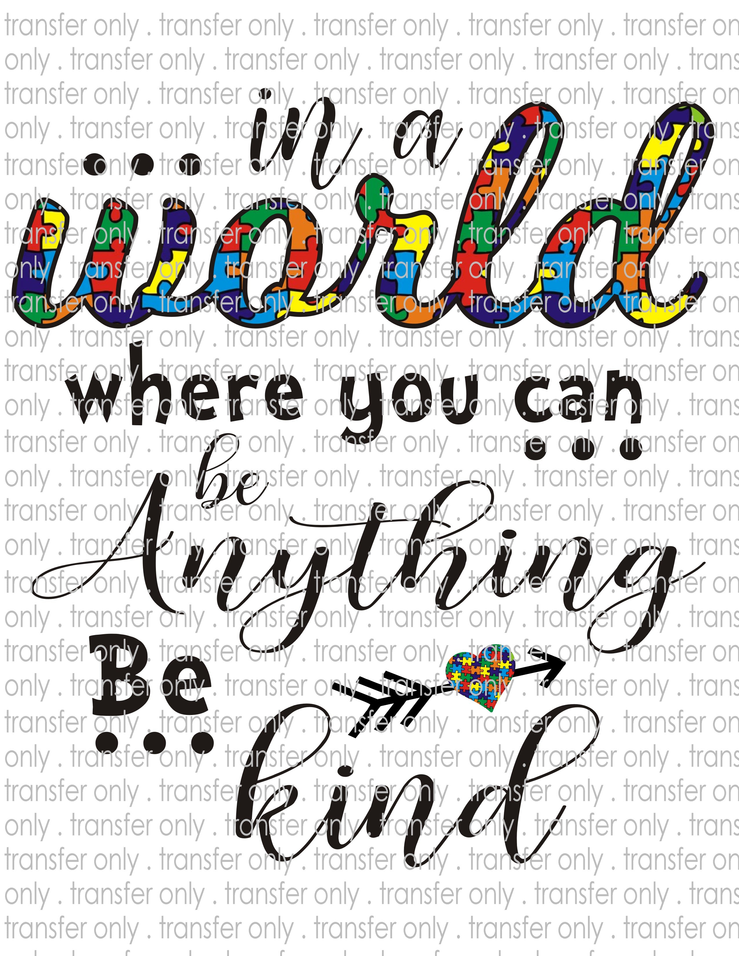 Waterslide, Sublimation Transfers - Autism Awareness - Puzzle Piece