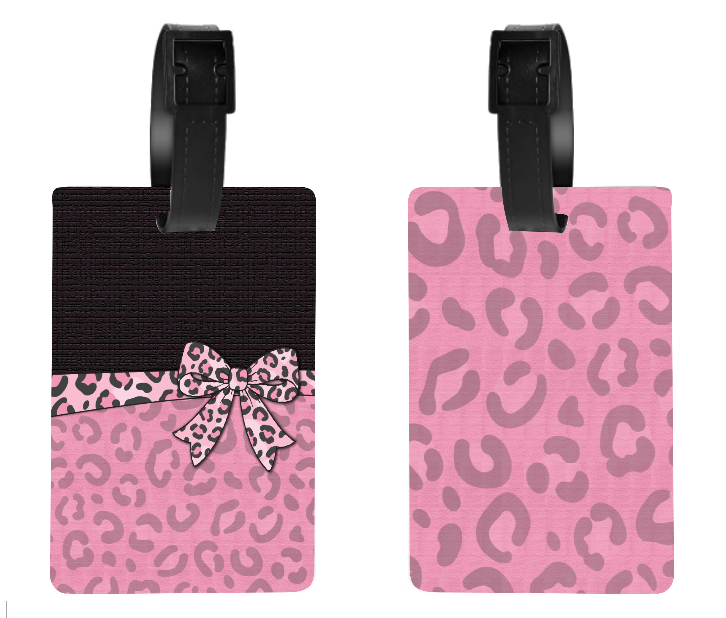 Pink Leopard w/Name - Luggage & Bag Tags - Sublimation Transfer