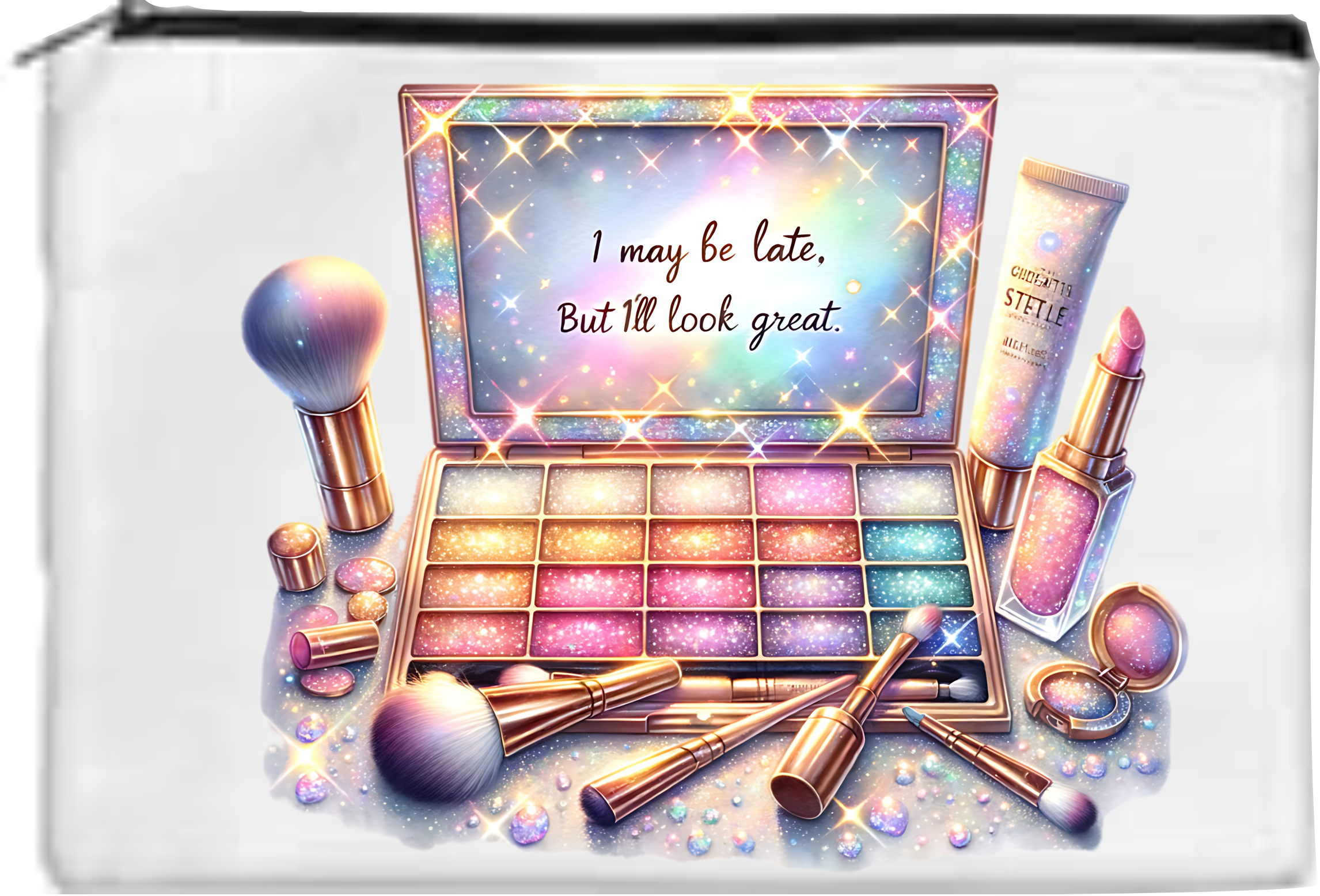 I May Be Late But I'll Look Great - Toiletry/Makeup Bag - Sublimation Transfer