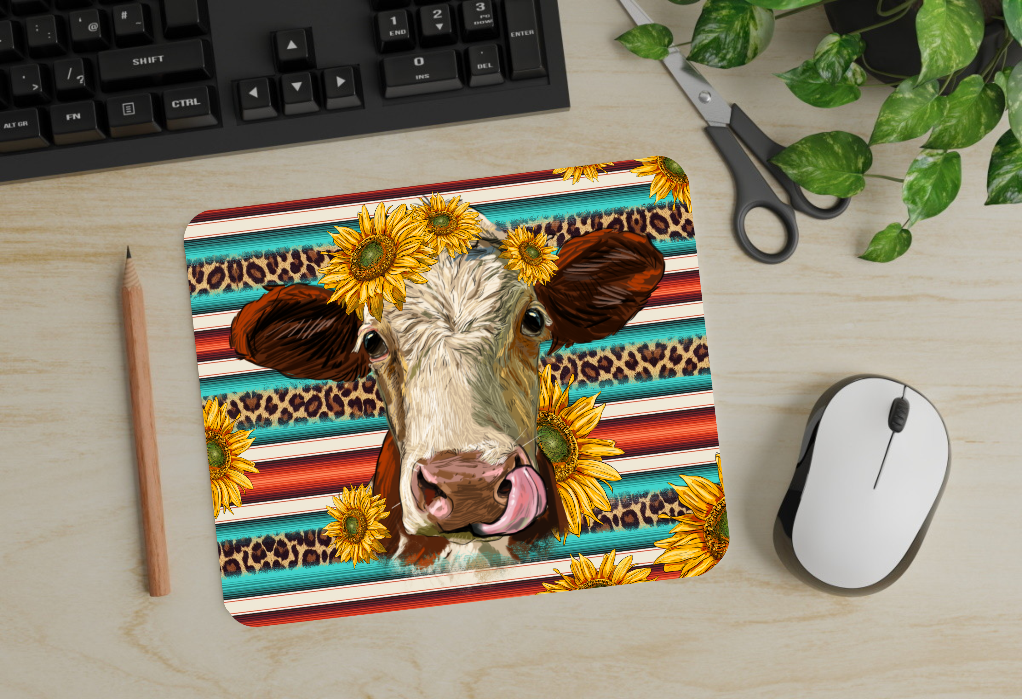 Aztec Cow - Mouse Pad - Sublimation Transfer