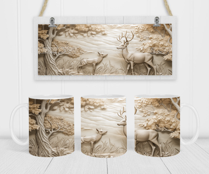 Carved Deer - Coffee Mug Wrap - Sublimation Transfers