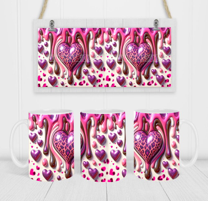 3D Heart - Coffee Mug Wrap - Sublimation Transfers