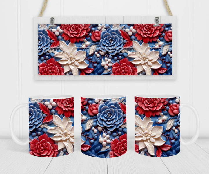Patriotic Floral - Coffee Mug Wrap - Sublimation Transfers
