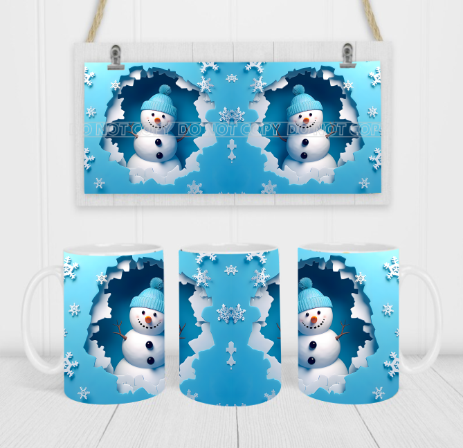 3D Snowman - Coffee Mug Wrap - Sublimation Transfers