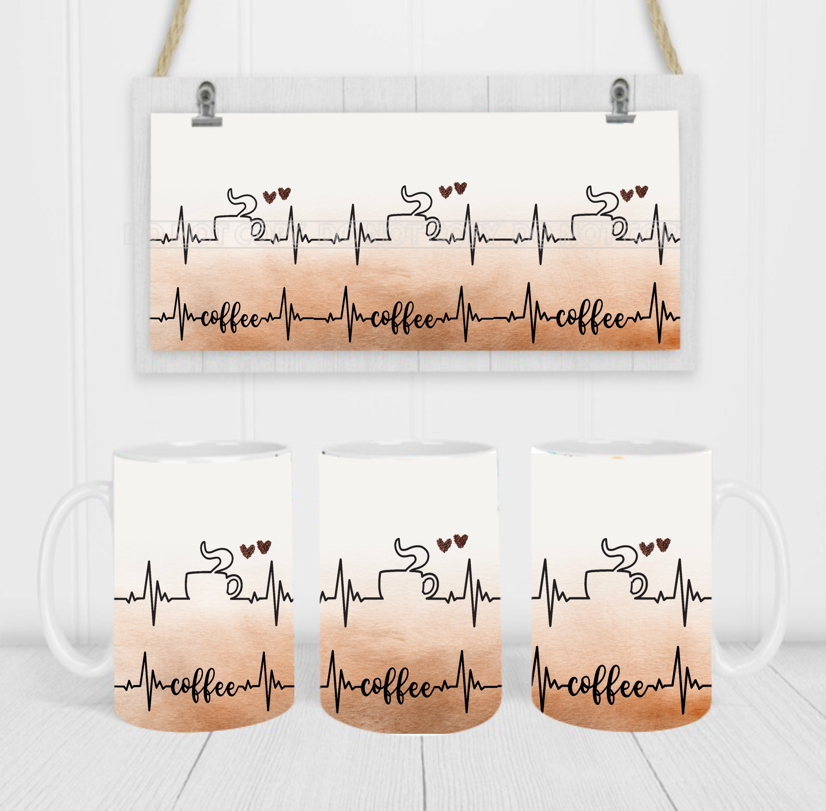 Coffee Heartbeat - Coffee Mug Wrap - Sublimation Transfers