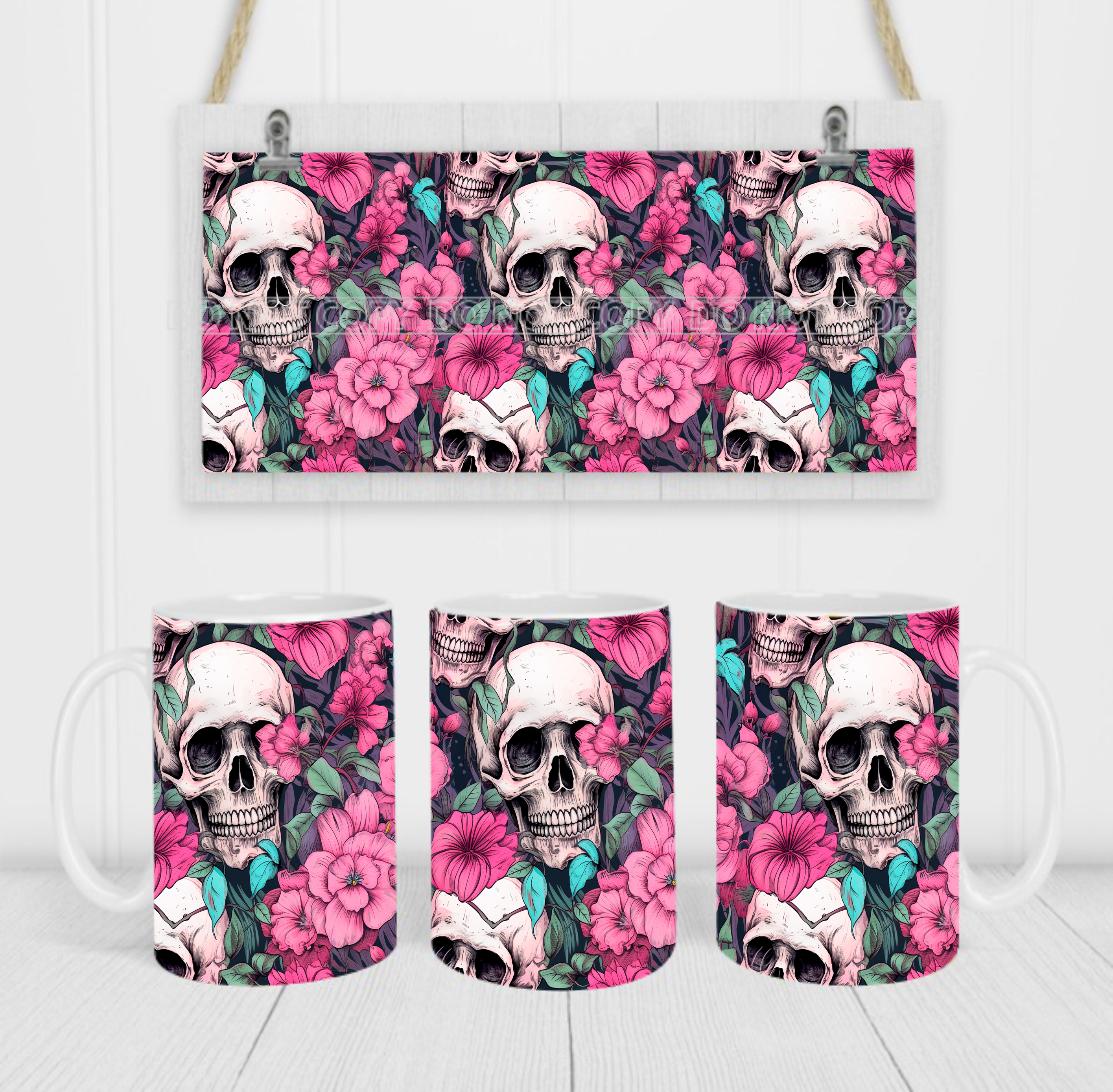 Sugar Skulls - Coffee Mug Wrap - Sublimation Transfers