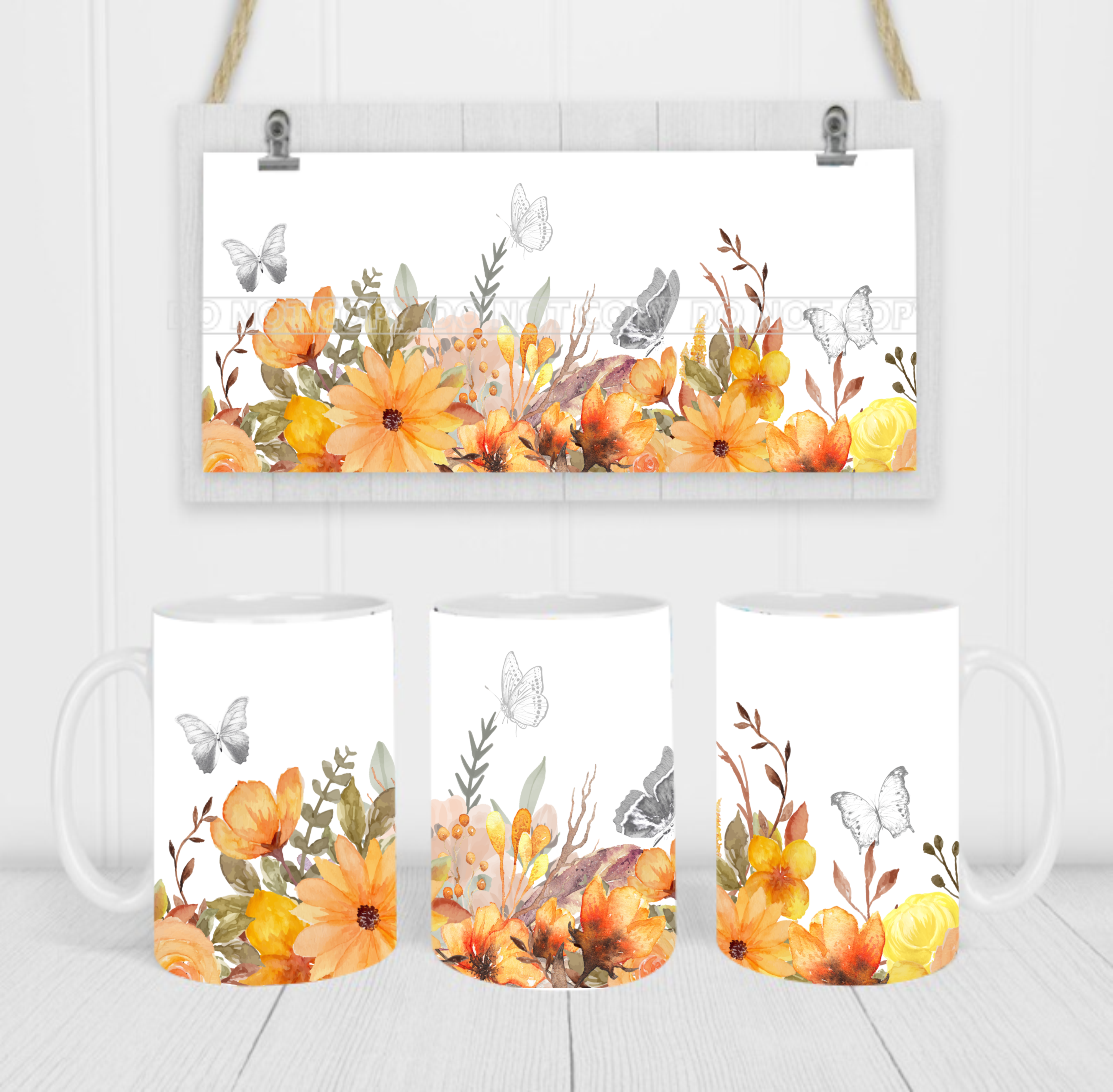 Floral & Butterflies - Coffee Mug Wrap - Sublimation Transfers