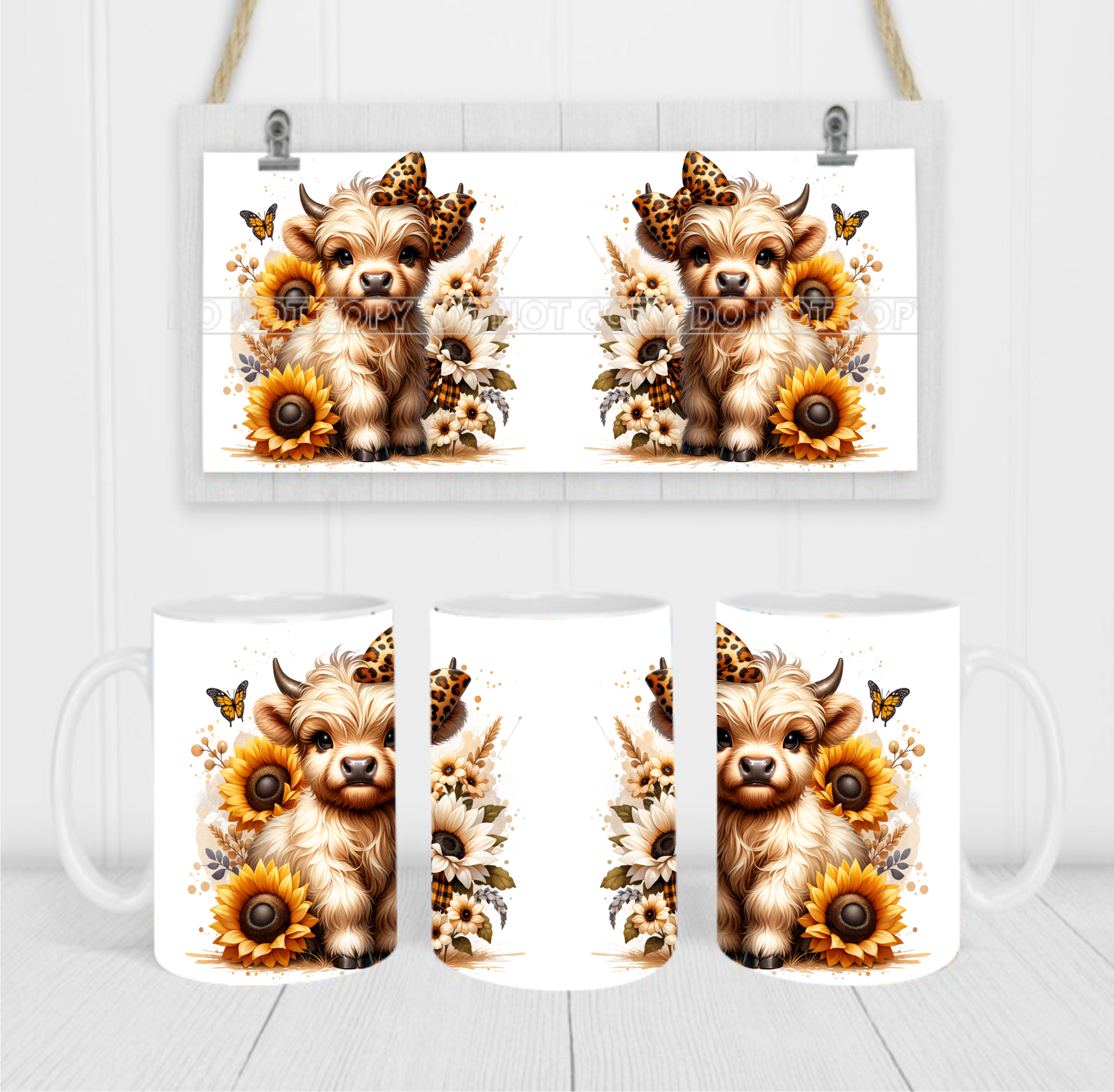 Adorable Country Cow - Coffee Mug Wrap - Sublimation Transfers