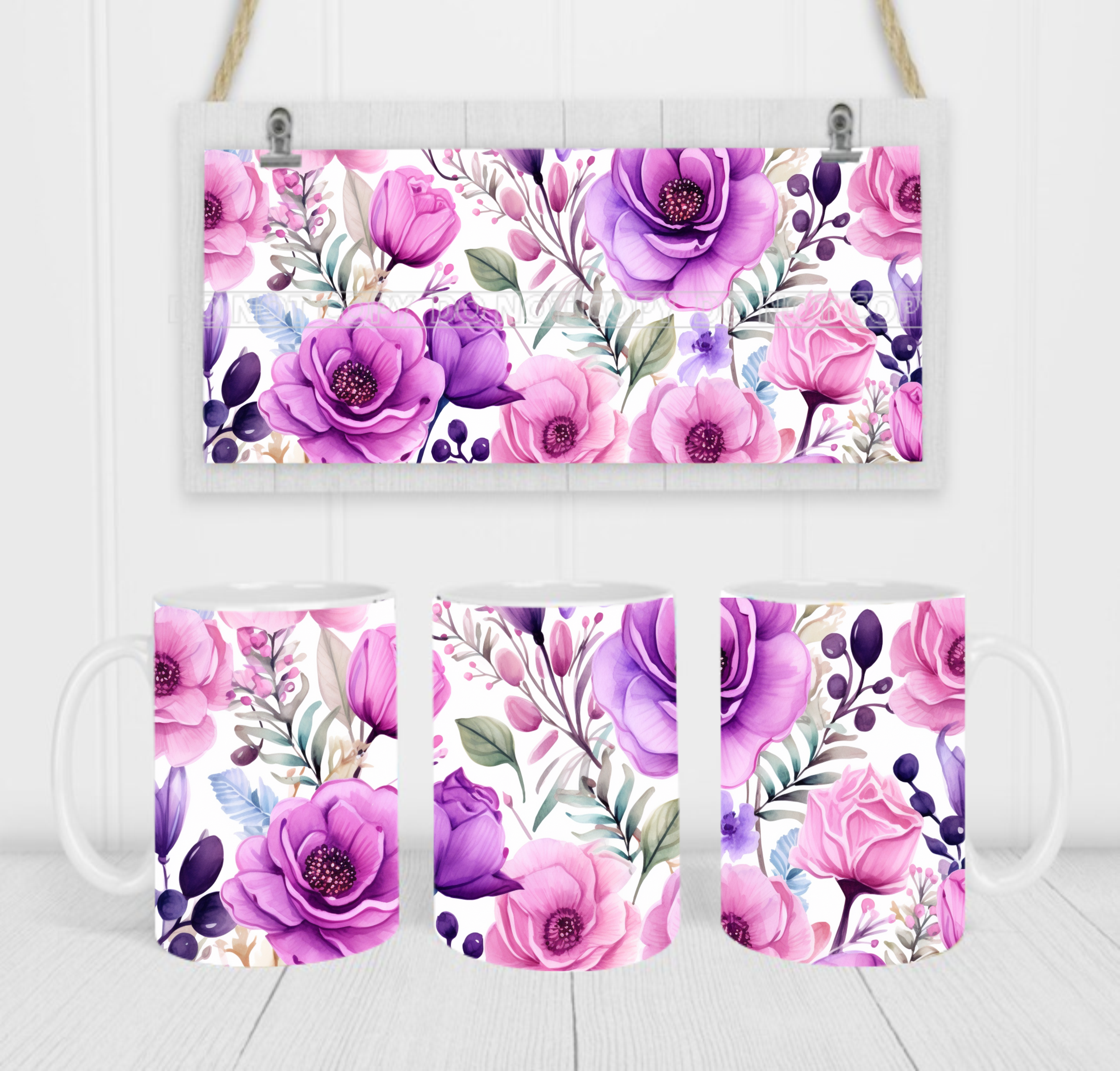 Floral - Coffee Mug Wrap - Sublimation Transfers