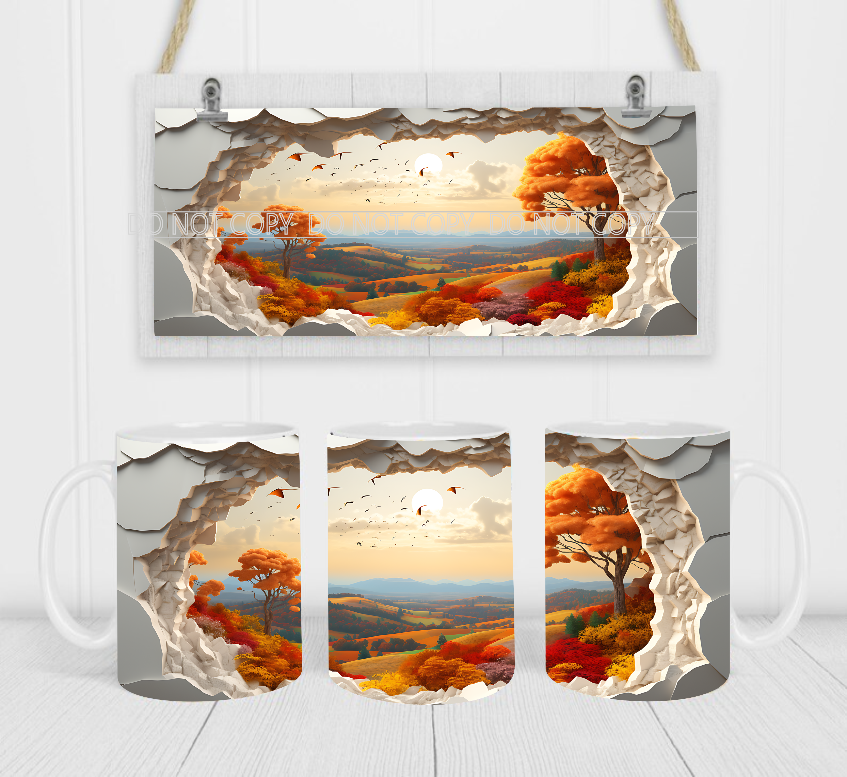 Autumn Scene Bust Through - Coffee Mug Wrap - Sublimation Transfers