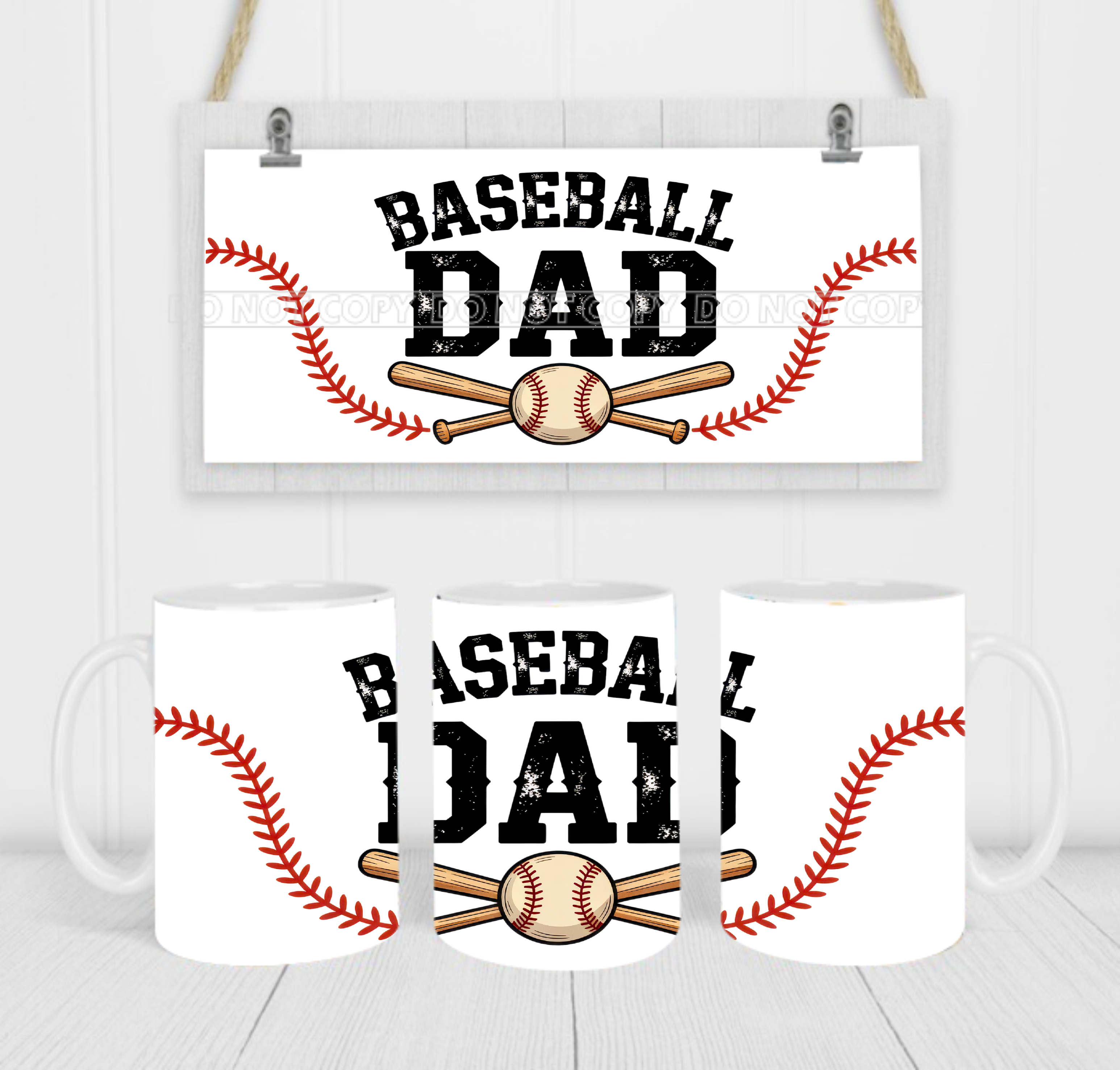 Baseball Dad - Coffee Mug Wrap - Sublimation Transfers