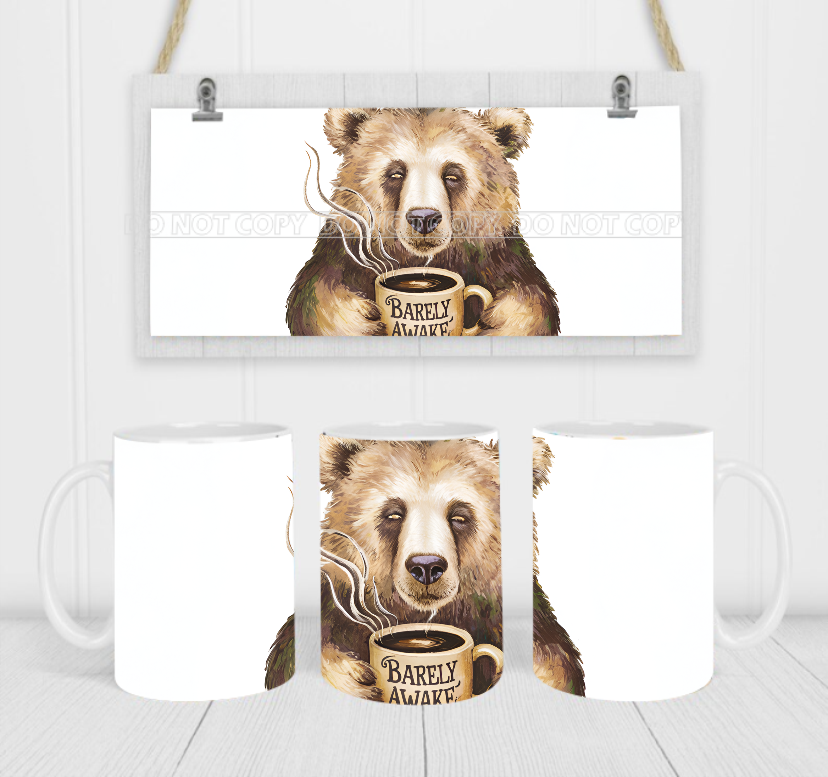 Barely Awake - Coffee Mug Wrap - Sublimation Transfers