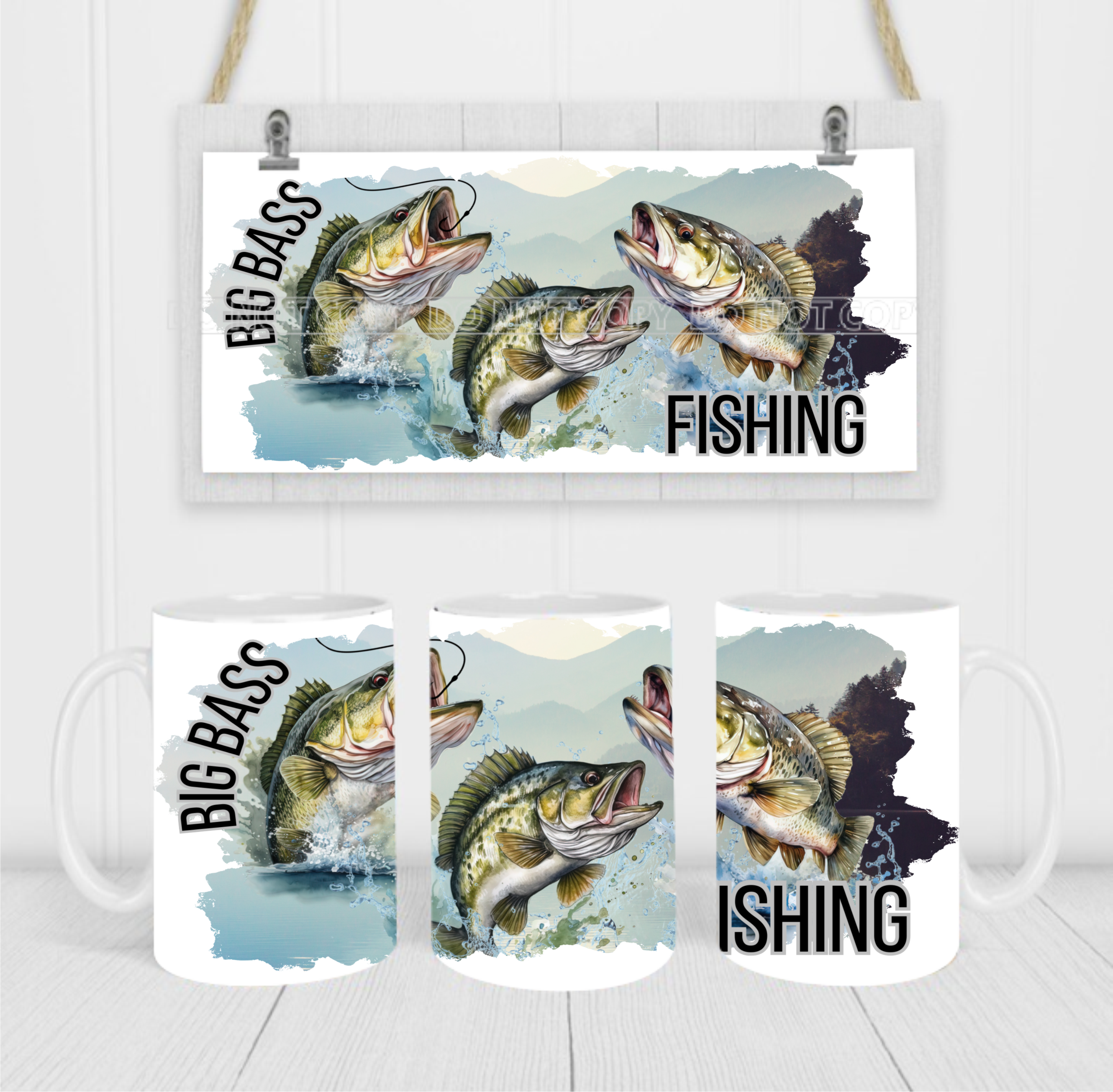 Big Bass Fishing - Coffee Mug Wrap - Sublimation Transfers
