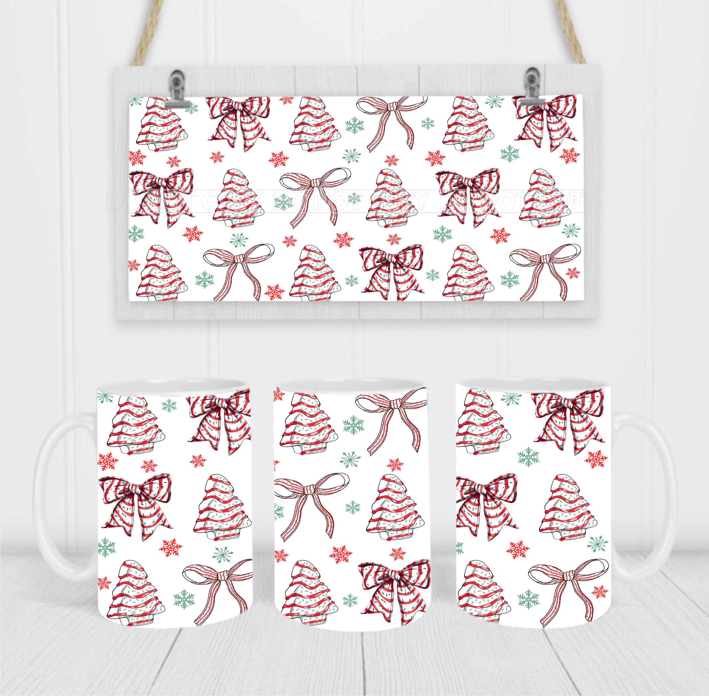 Christmas Cakes & Bows - Coffee Mug Wrap - Sublimation Transfers