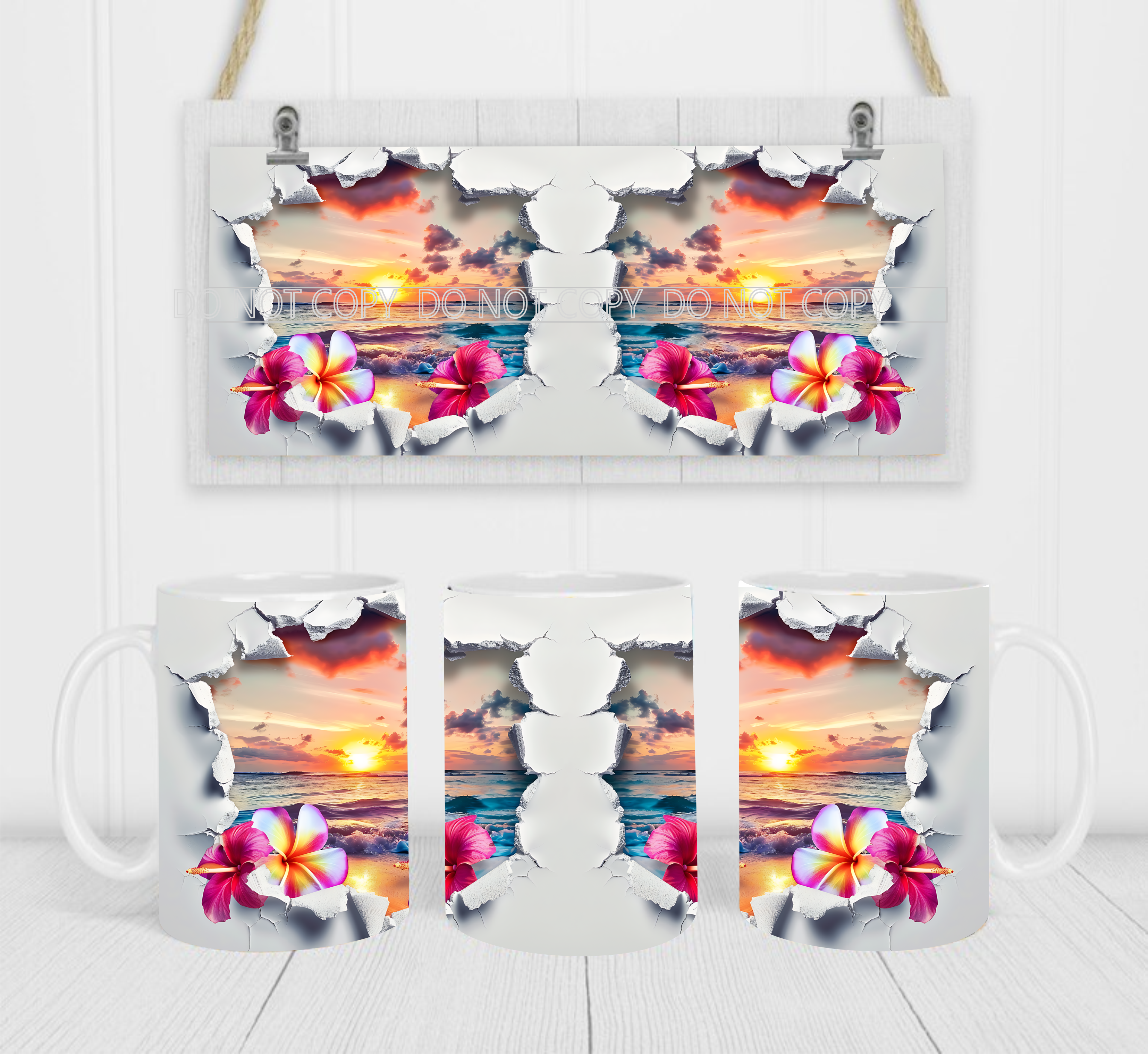 Ocean Scene Bust Through - Coffee Mug Wrap - Sublimation Transfers