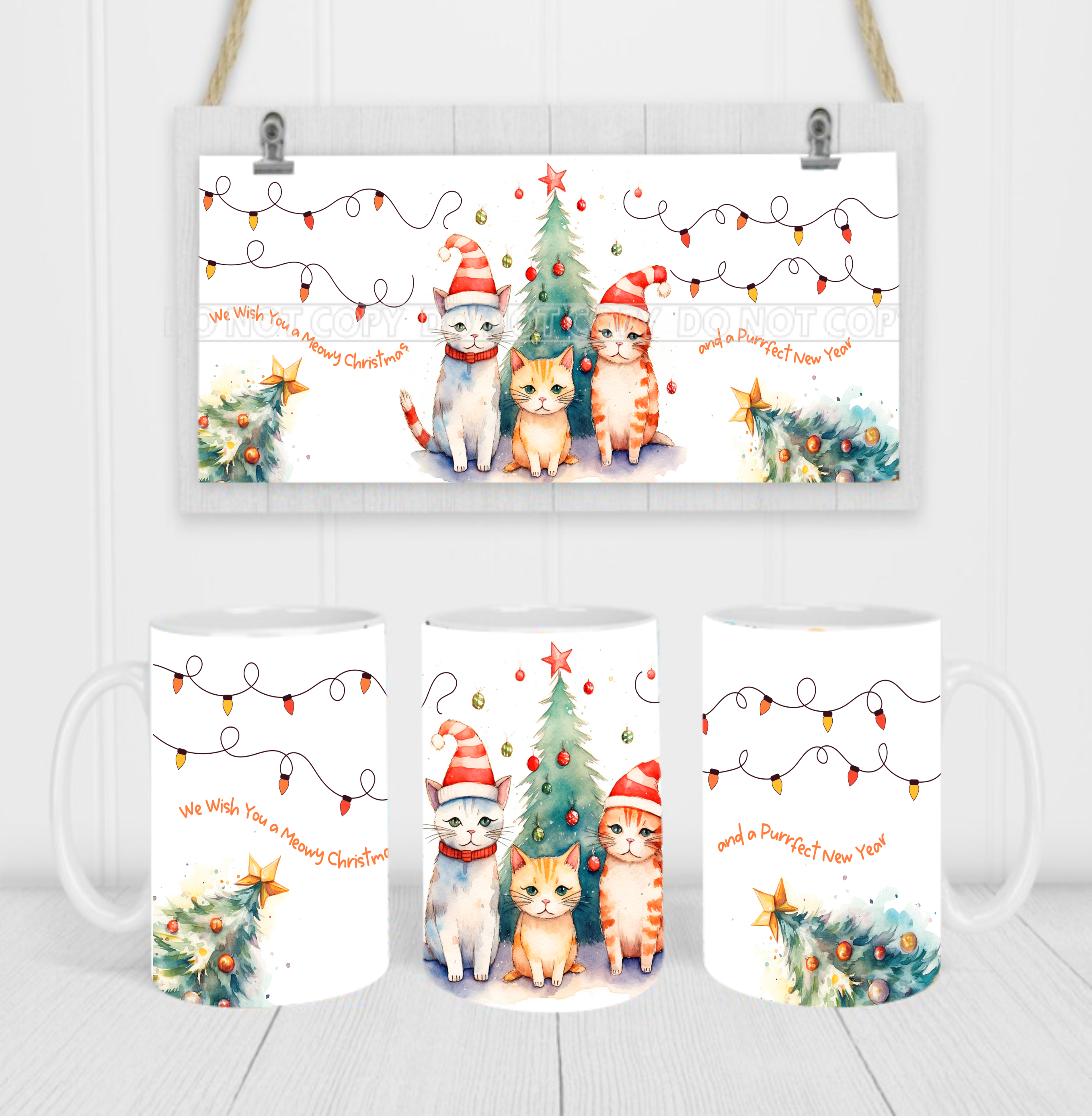 Christmas Cats - Coffee Mug Wrap - Sublimation Transfers