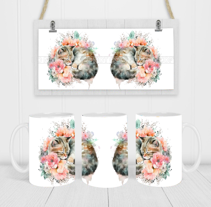 Sleeping Cat - Coffee Mug Wrap - Sublimation Transfers