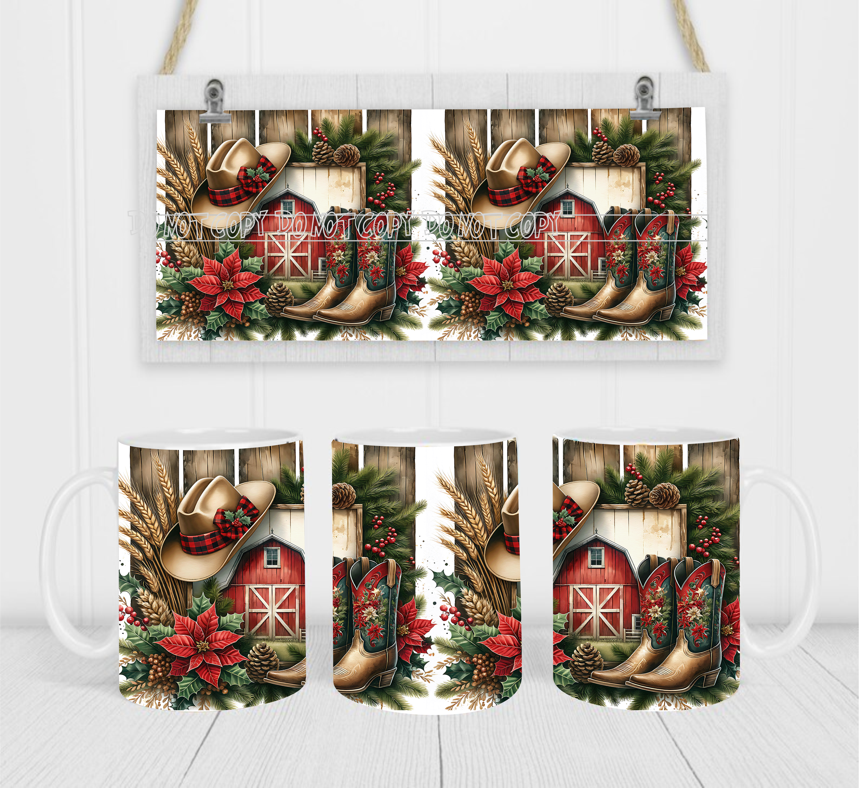 Country Christmas - Coffee Mug Wrap - Sublimation Transfers