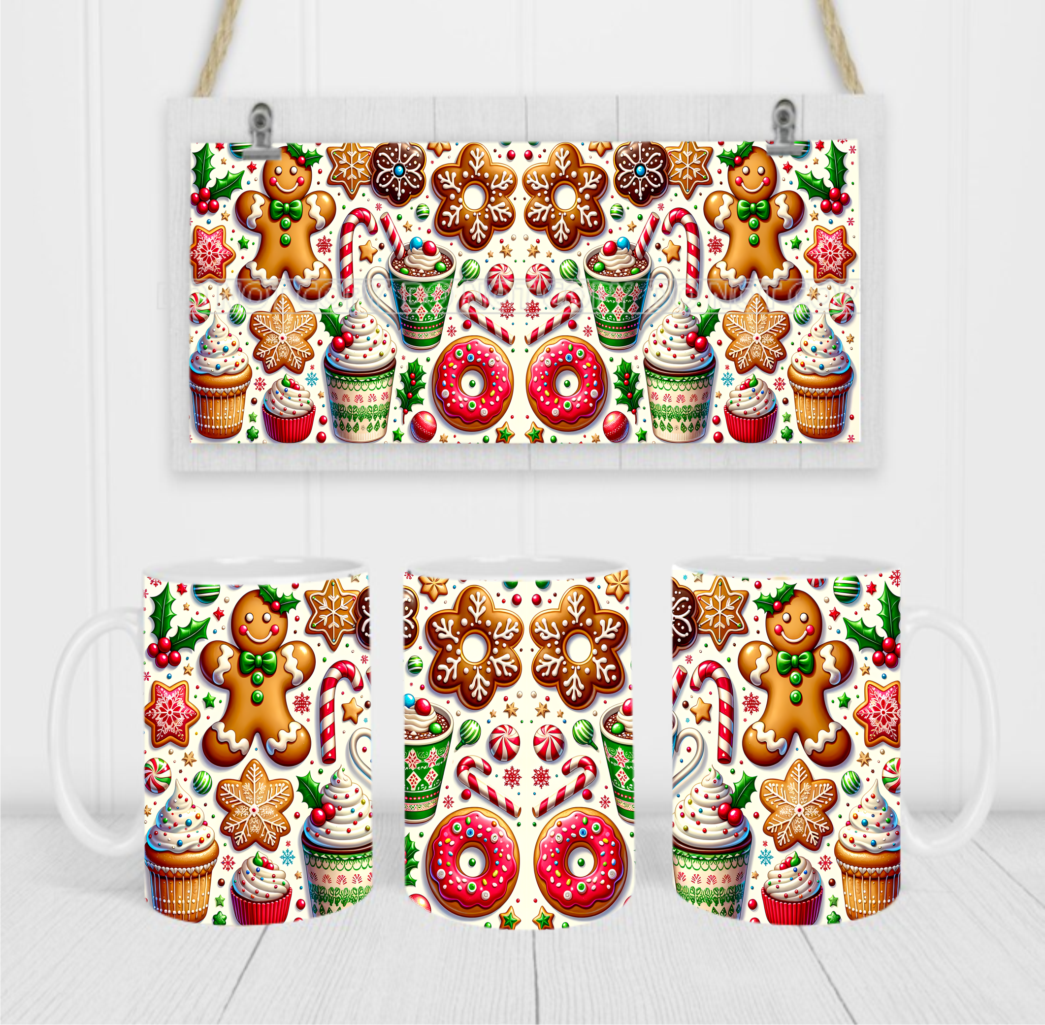 Christmas Elements - Coffee Mug Wrap - Sublimation Transfers