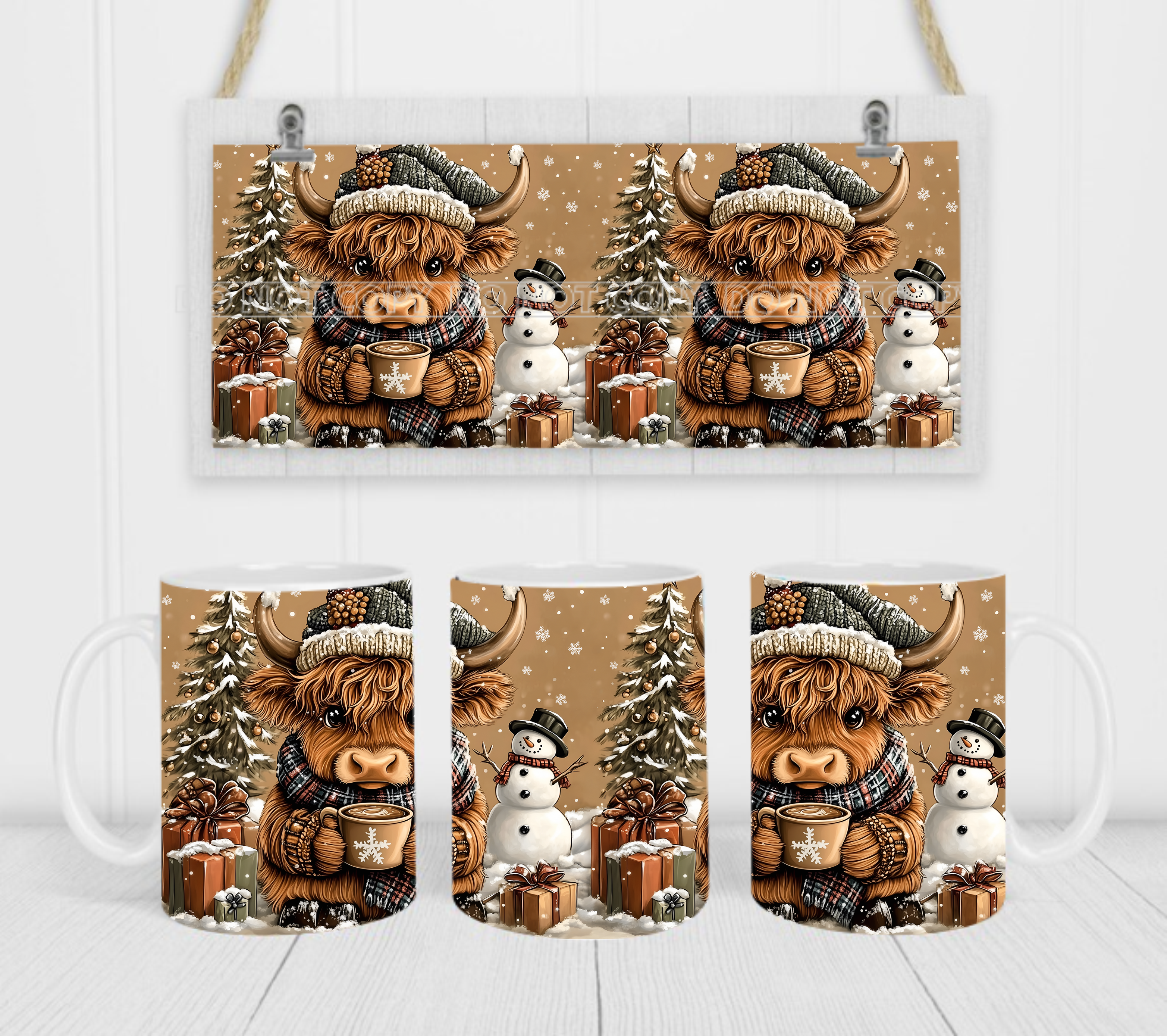 Country Cow - Coffee Mug Wrap - Sublimation Transfers