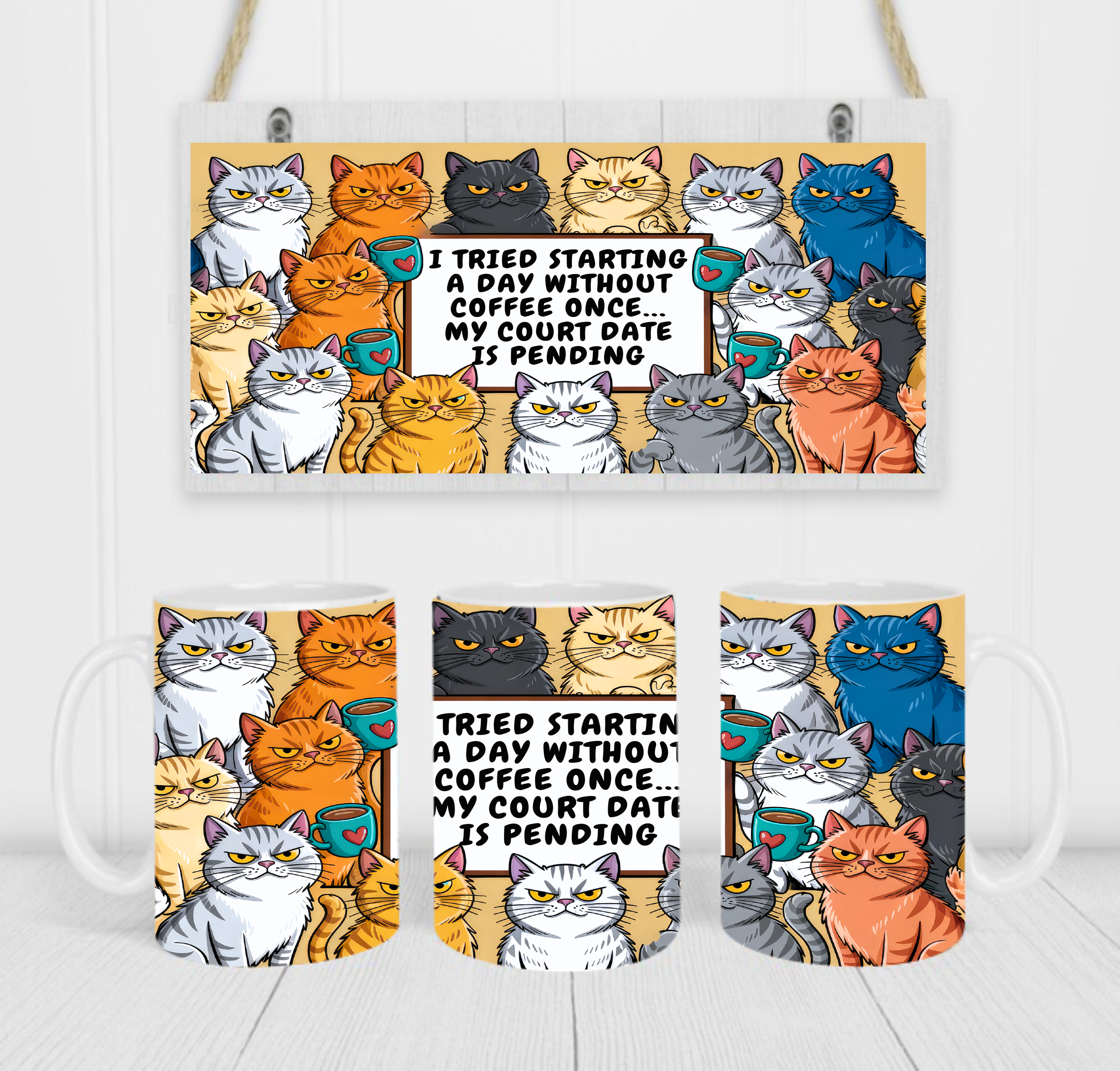 I Tried Starting My Day Without Coffee Once, My Court Date Is Pending - Coffee Mug Wrap - Sublimation Transfers