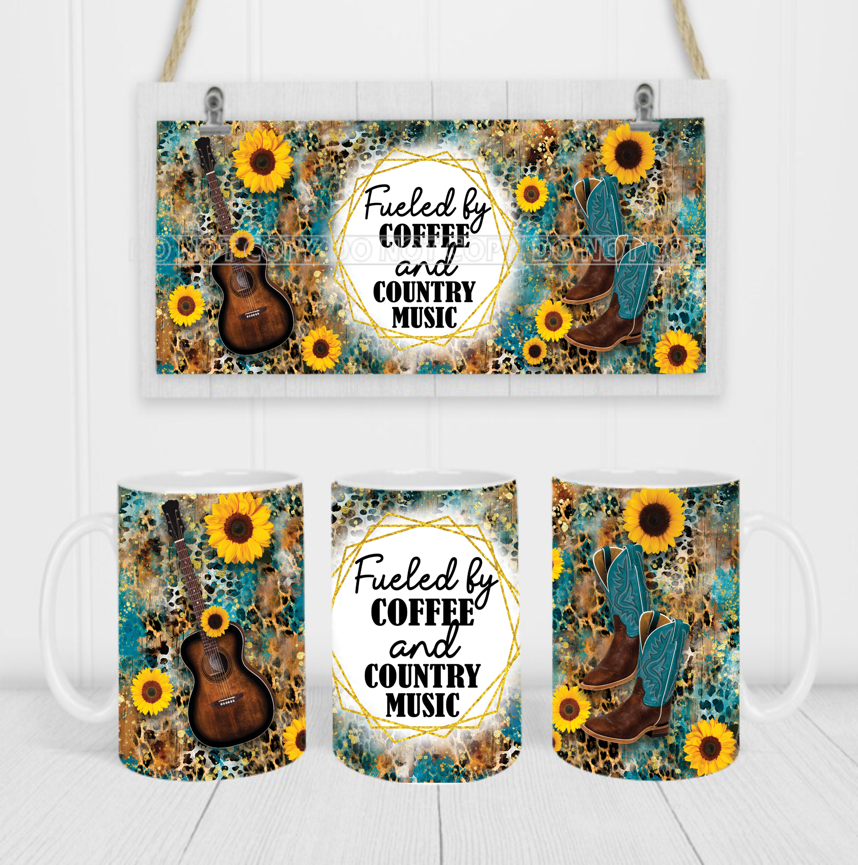 Fueled By Coffee & Country Music - Coffee Mug Wrap - Sublimation Transfers