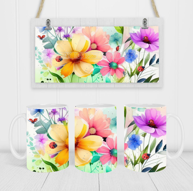 Bright Floral - Coffee Mug Wrap - Sublimation Transfers