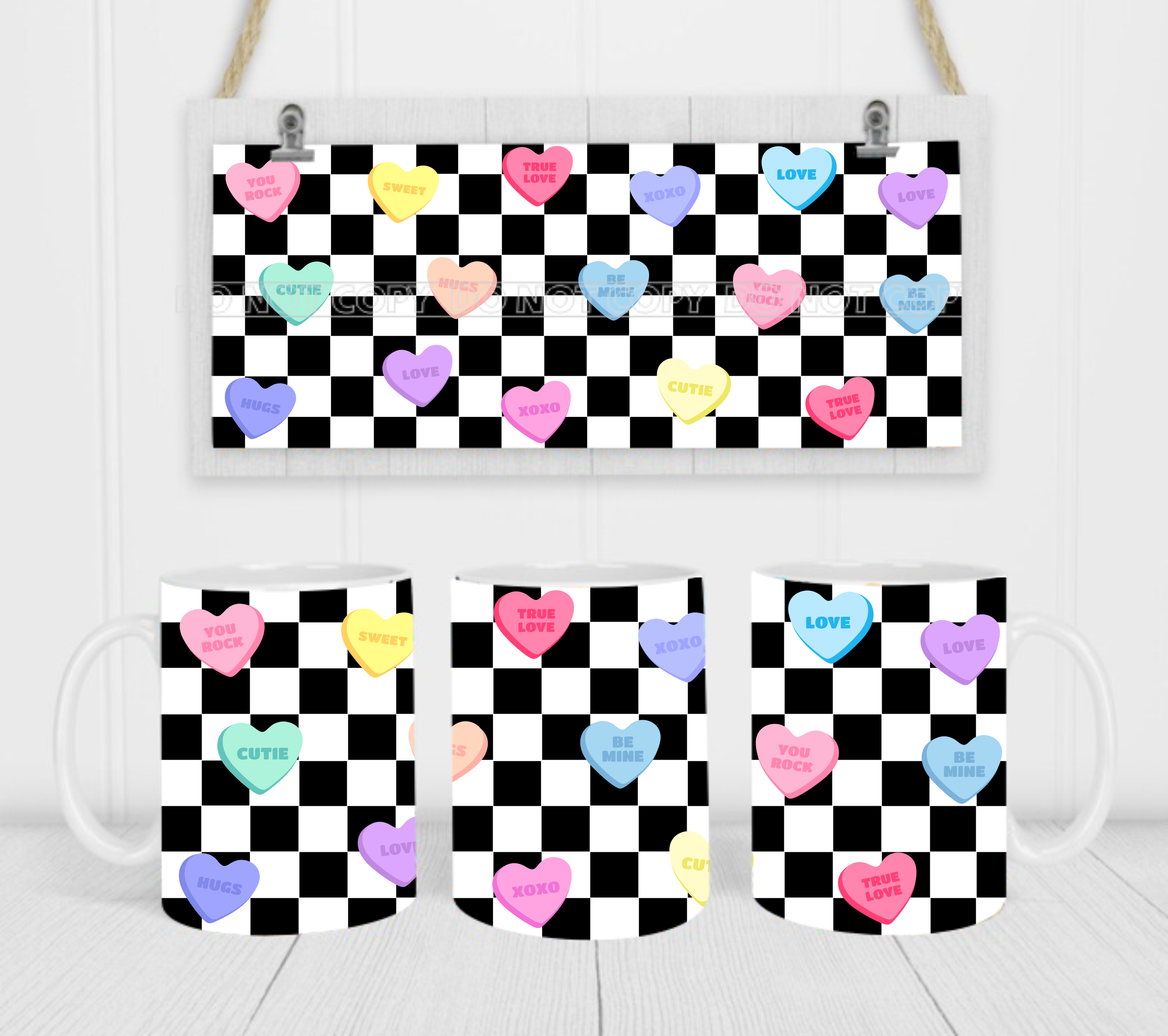 Conversation Hearts - Coffee Mug Wrap - Sublimation Transfers