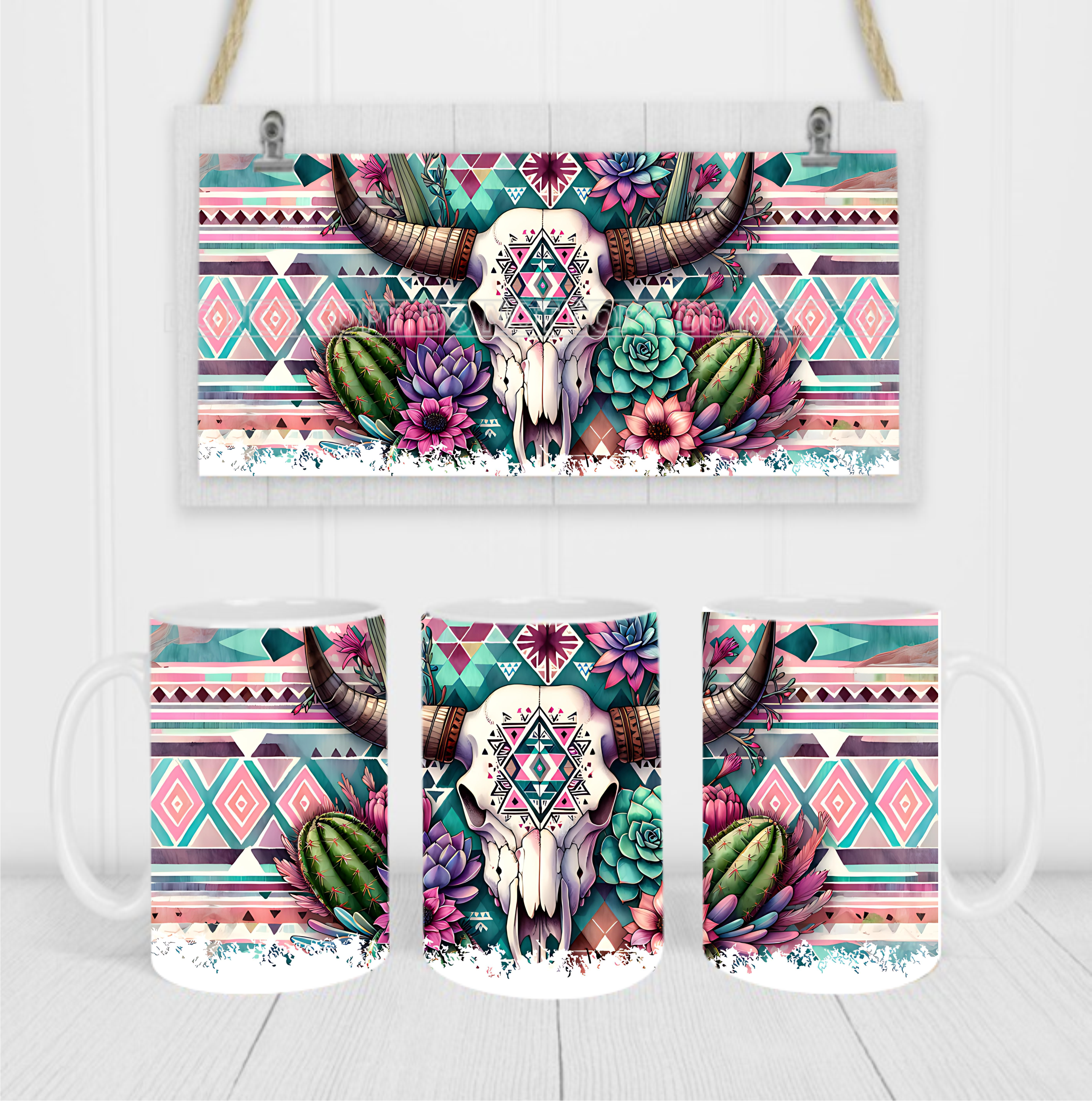 Western Bull - Coffee Mug Wrap - Sublimation Transfers