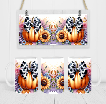 Pumpkin with Cow Bow - Coffee Mug Wrap - Sublimation Transfers