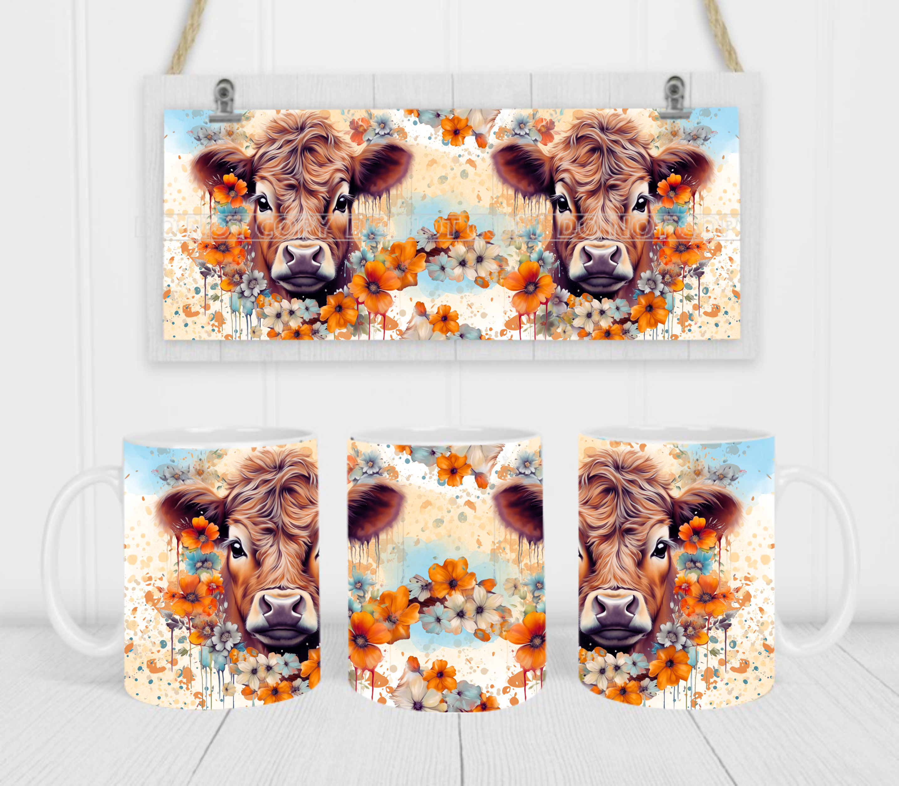 Country Cow - Coffee Mug Wrap - Sublimation Transfers