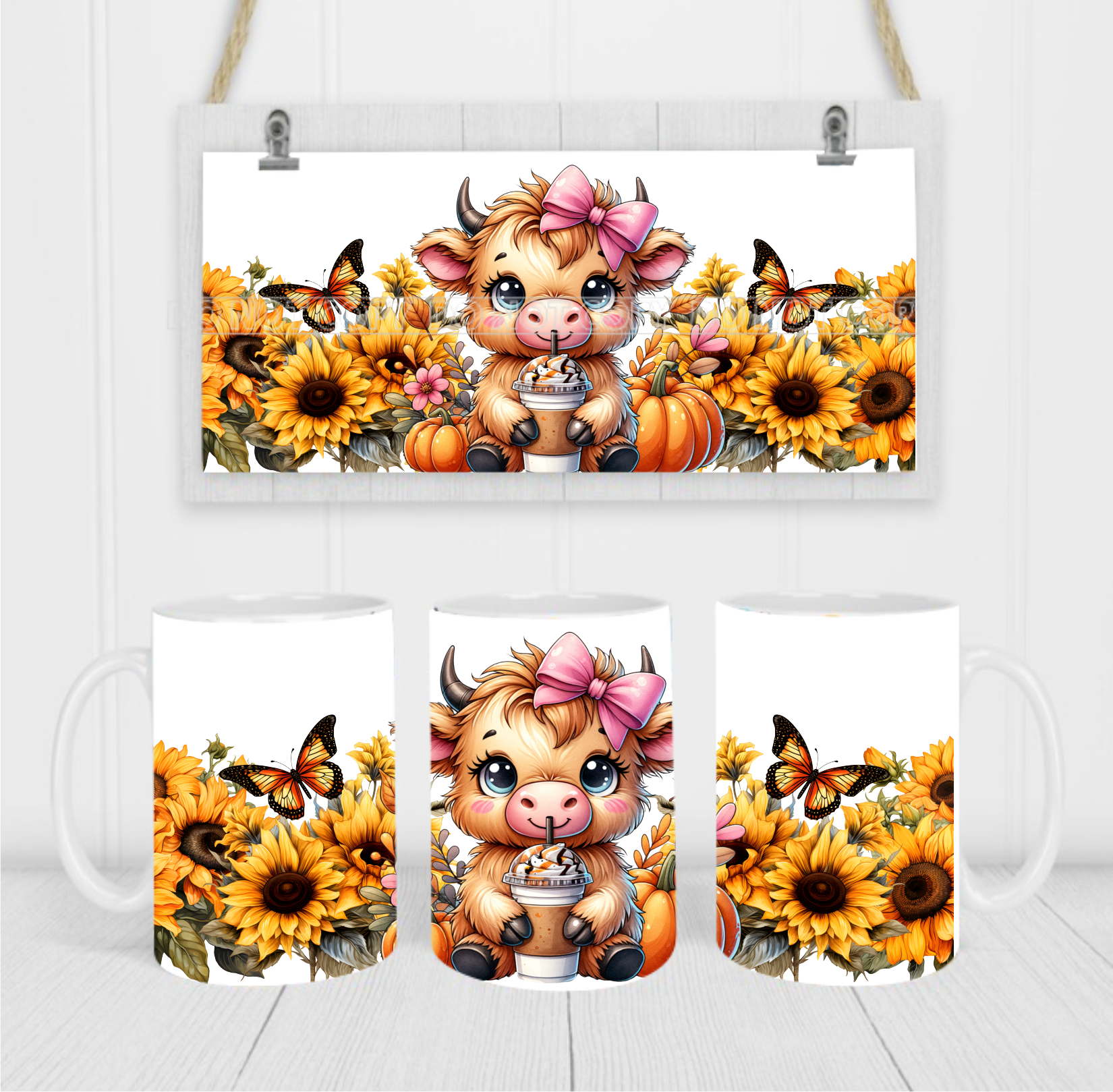 Country Cow - Coffee Mug Wrap - Sublimation Transfers