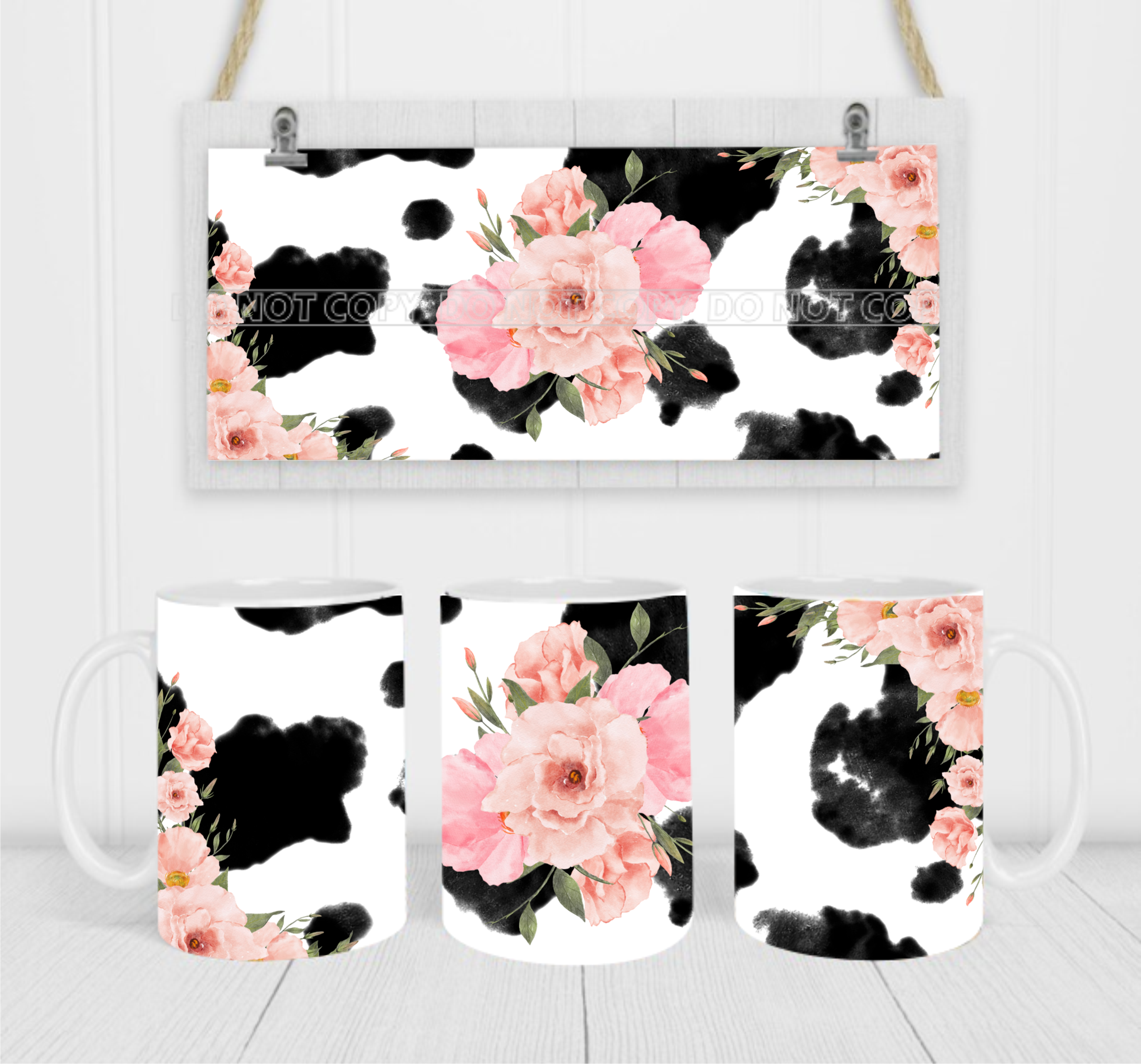 Floral & Cow Print - Coffee Mug Wrap - Sublimation Transfers